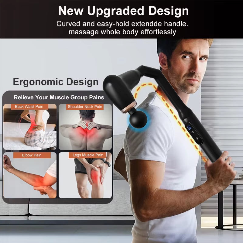 Fascia Gun Portable Massage Gun Deep Tissue with Extended Handle U-Shaped Back Massager Body Massager for Neck Shoulder Back Leg